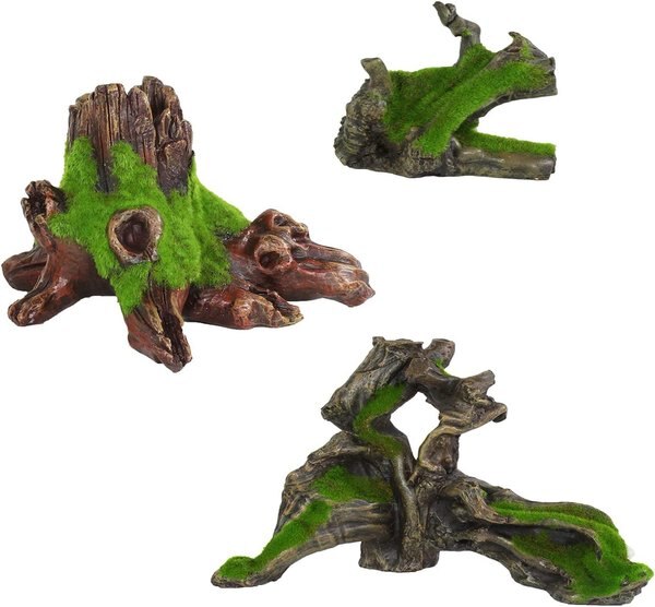 Penn-Plax Aqua-Flora 3-Piece Bundle Naturally Inspired Bogwood Fish Ornament， Multicolor