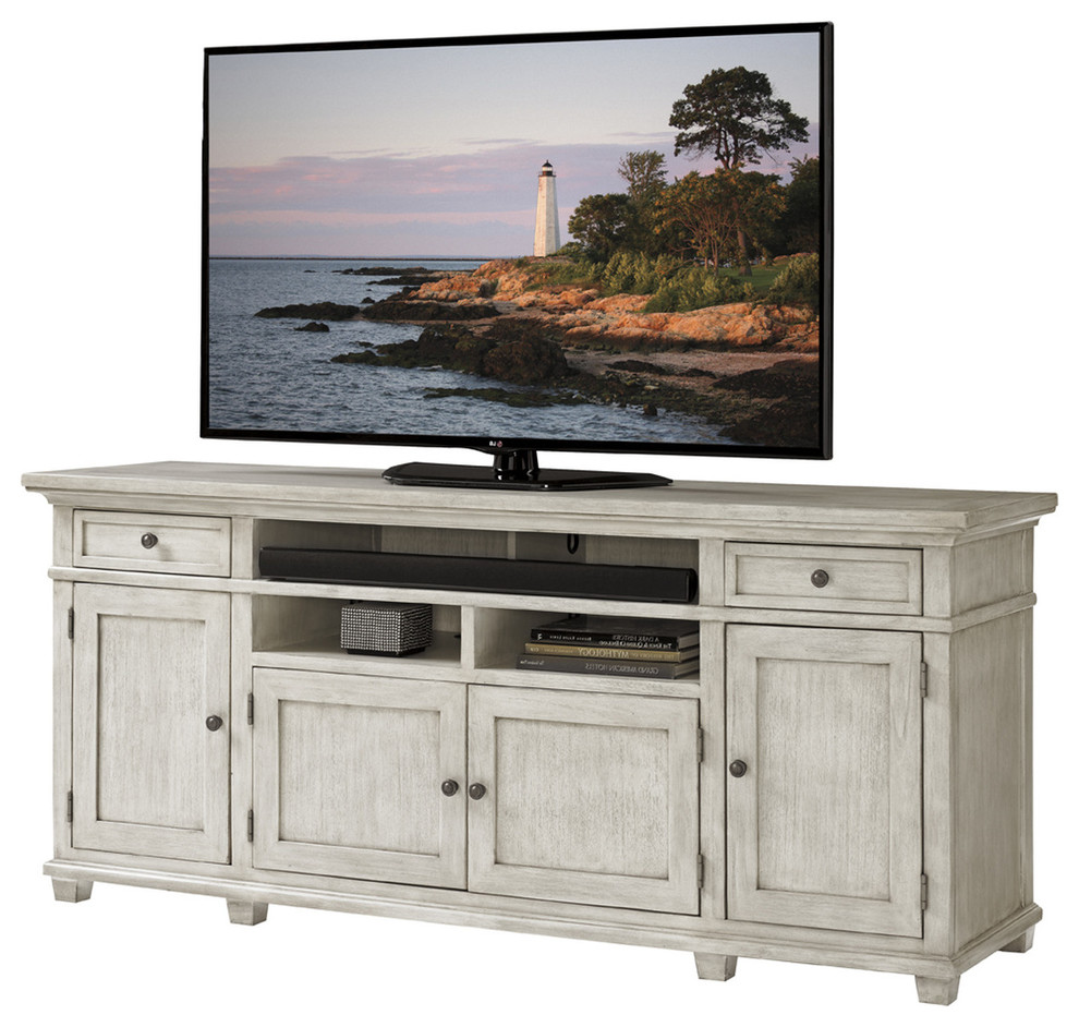 Lexington Oyster Bay Kings Point Large Media Console  Light Oyster Shell   Farmhouse   Entertainment Centers And Tv Stands   by Emma Mason  Houzz