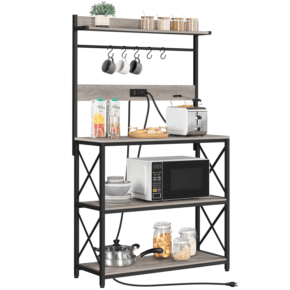 Topeakmart 63H 4-Tier Kitchen Baker's Rack with 2 AC Outlets， Gray