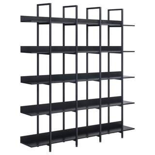 Polibi 70.87 in. H Black Vintage Industrial Style 5-Shelf Bookcase with Metal Frame and MDF Board RS-708SSB-BK