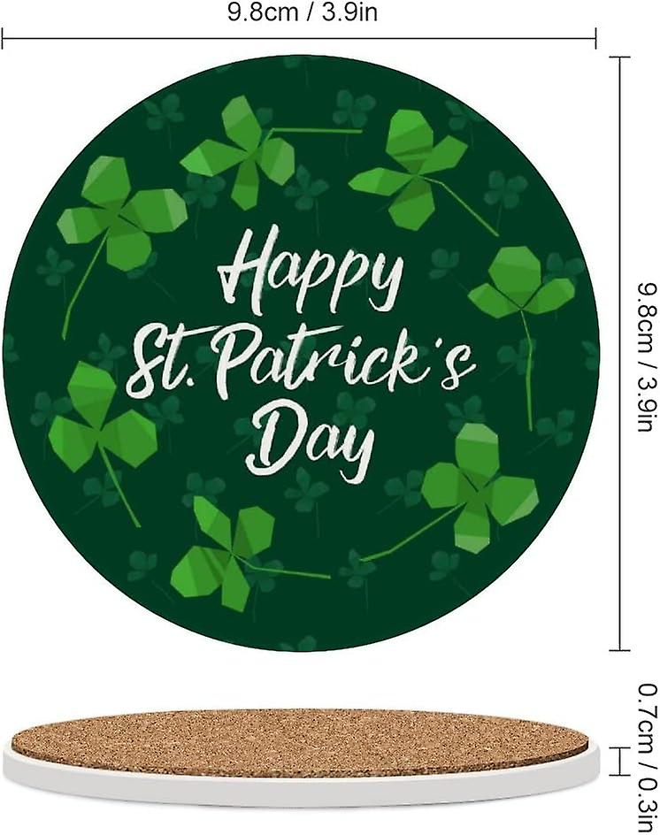 4pcs Round Typographic Saint Patrick's Day Ceramic Coasters With Cork-backed For Coffee Drink Cup Mat Absorbent Stone Coasters