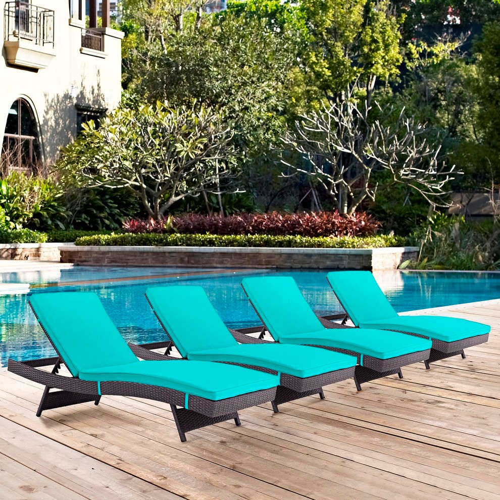 Modern Contemporary Outdoor Patio Chaise Lounge Chair  Set of 4  Blue  Rattan   Tropical   Outdoor Chaise Lounges   by House Bound  Houzz