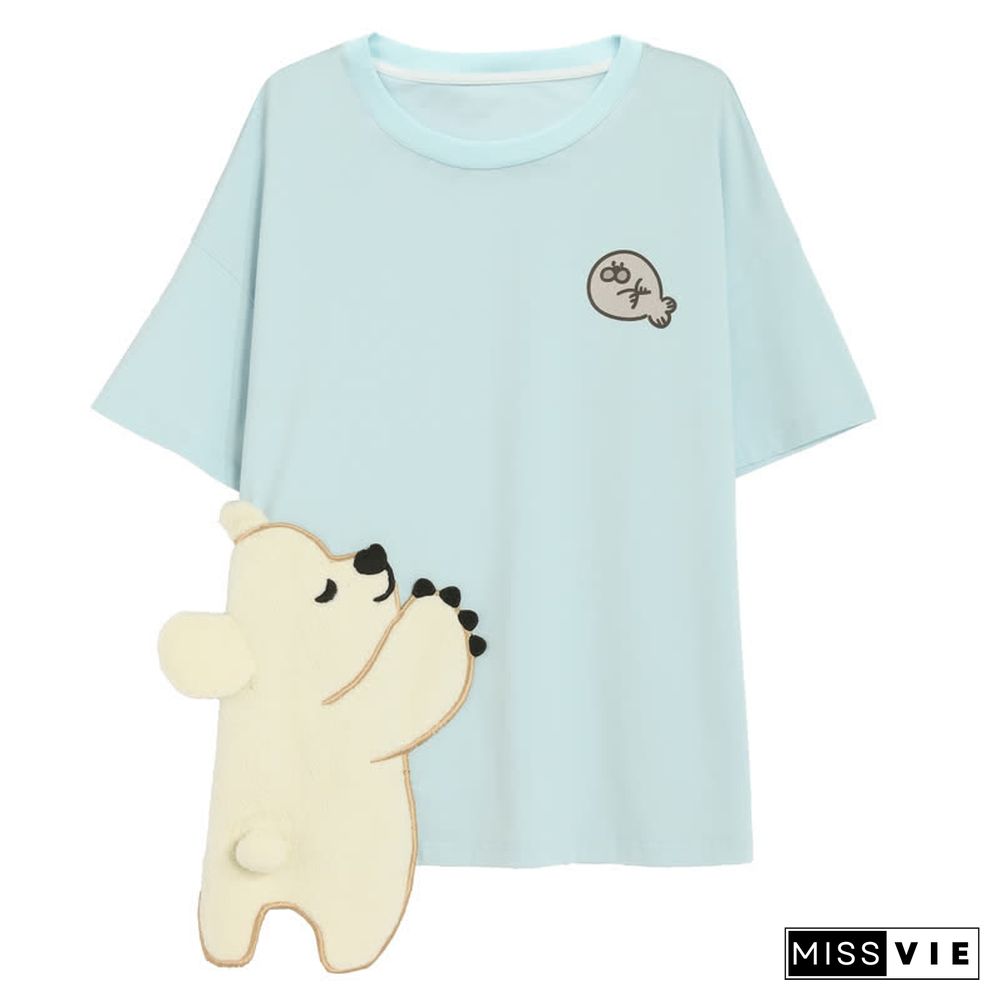 Cartoon Panda Bear Embroidery Matching Best Friends T-Shirt