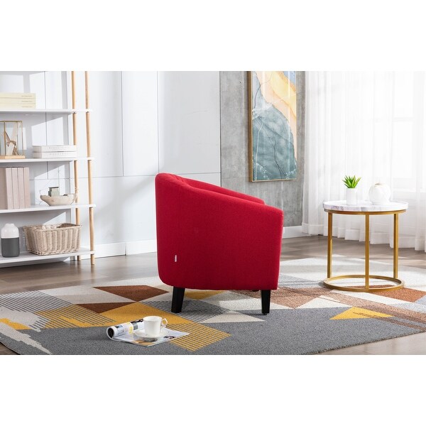 Modern Accent Barrel Chair with Nailheads， Wood Legs and Chrome Nailhead Trim， Living Room Chair with Curved Edges， Red