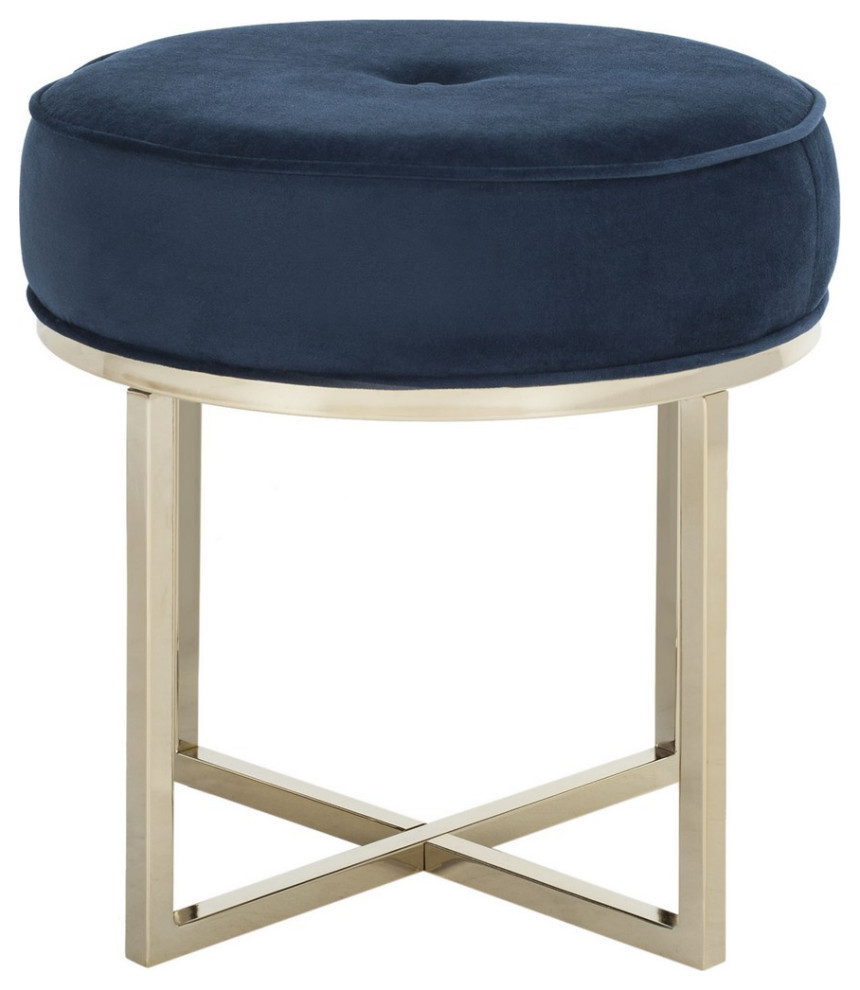 Gill Round Ottoman  Navy/Brass   Contemporary   Footstools And Ottomans   by Rustic Home Furniture Deco  Houzz