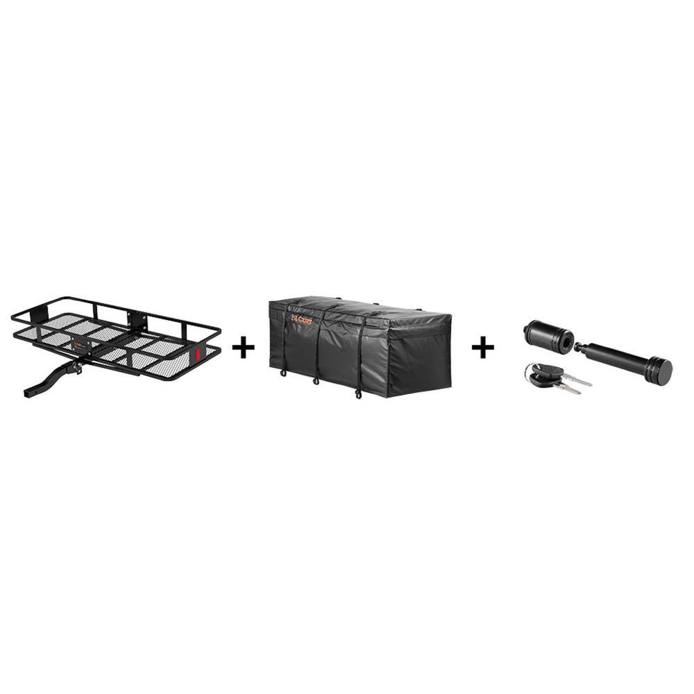 CURT 500 lbs. 60 in. x 24 in. Black Steel Basket Hitch Cargo Carrier (Folding 2 in. Shank) and Elastic Net Combo Kit 18213