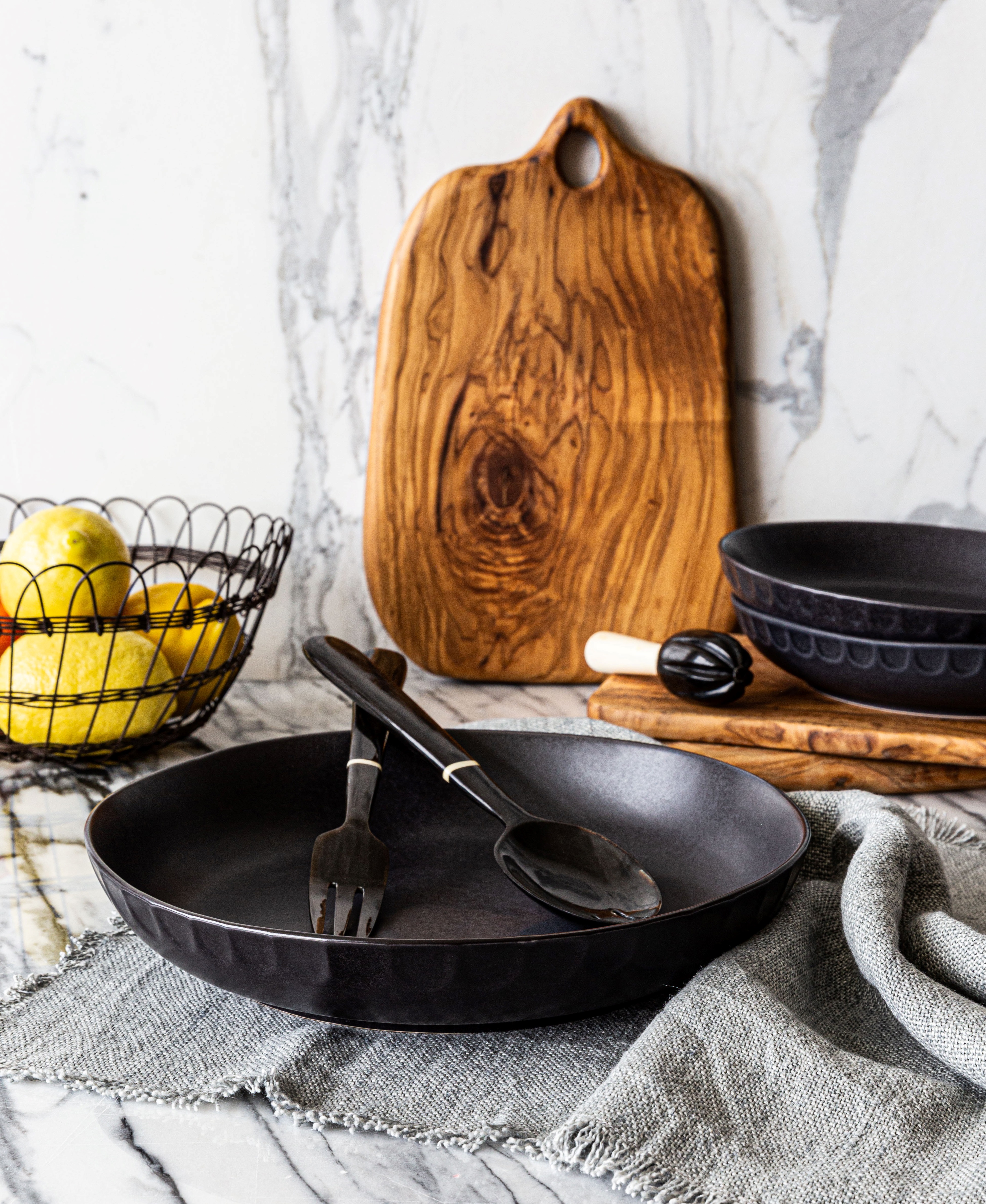 Over and Back Black Stoneware Serving Bowl