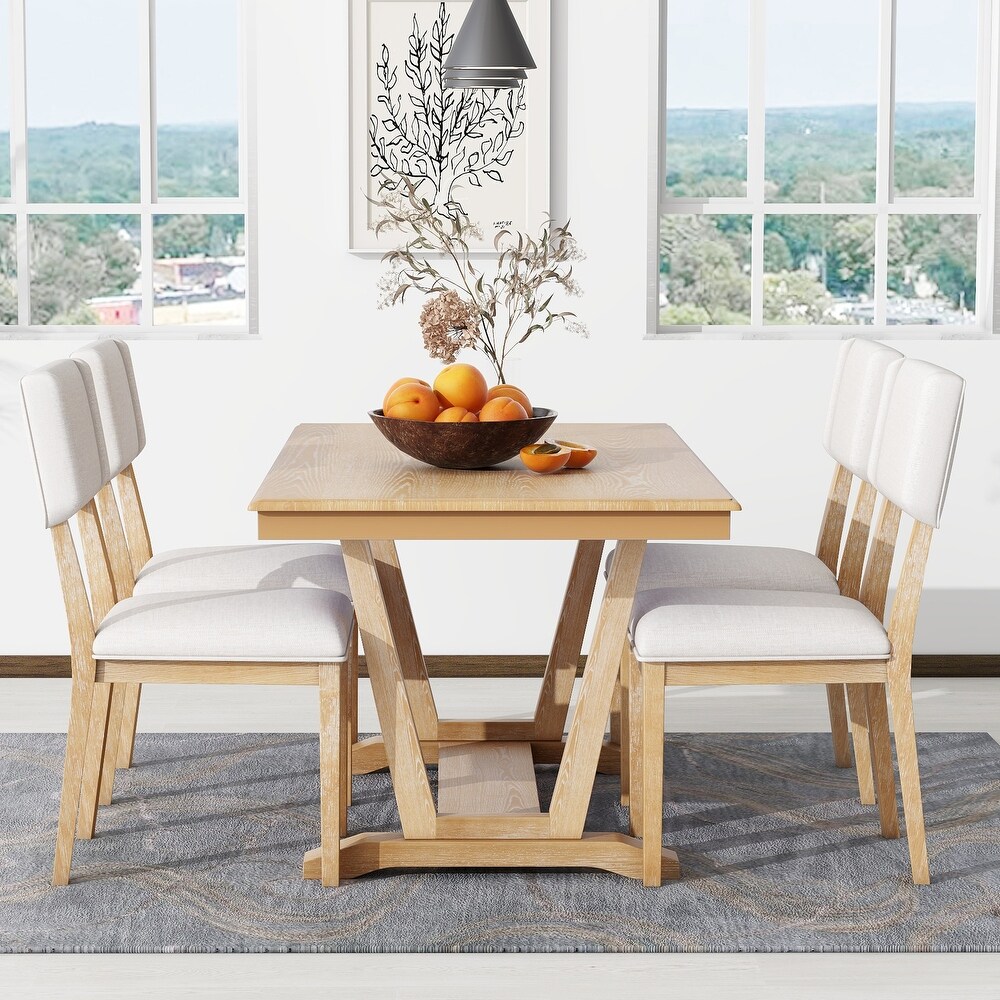 Classic Farmhouse 5 Piece Wooden Dining Set with 59\