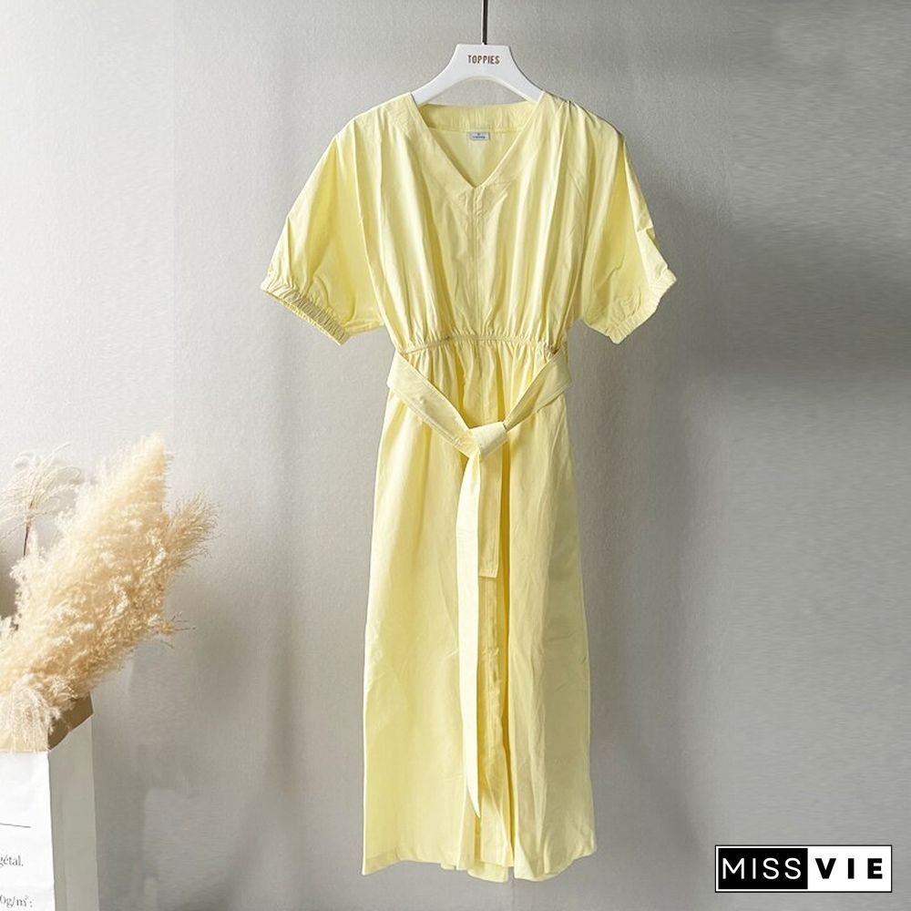 Toppies White Cotton Puff Sleeve Dress Woman Summer Midi Dress Short Sleeve Cascading Ruffles Blouses Dress