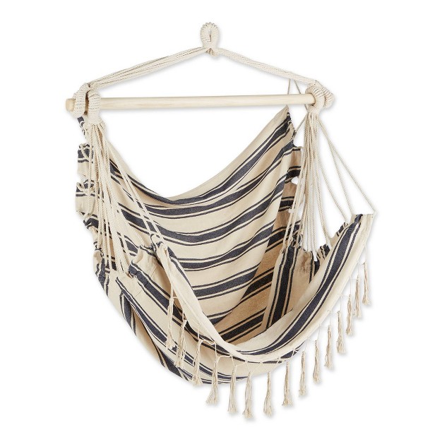 Outdoor Striped Hammock Chair With Fringe Trim Blue cream Zingz amp Thingz