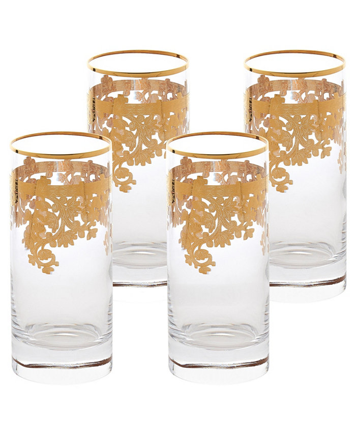 Lorren Home Trends Embellished 24K Gold Crystal High Ball Tumbler Set of 4