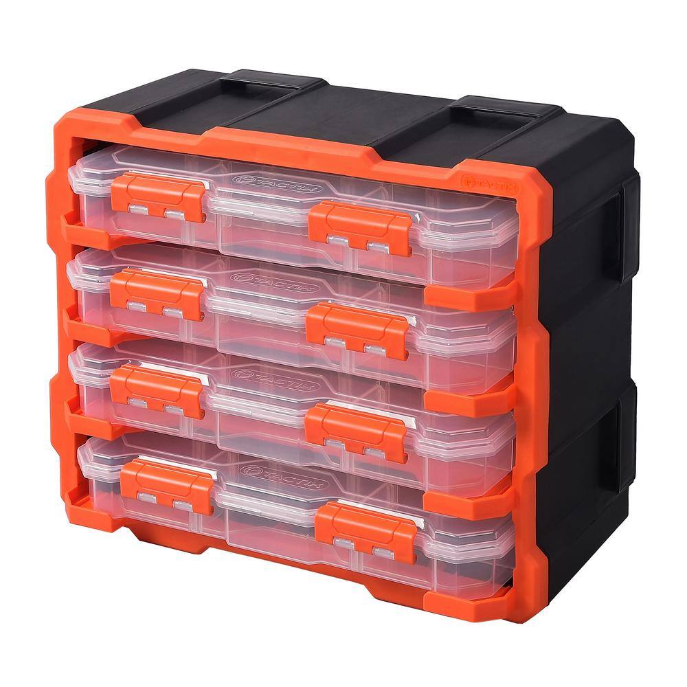 TACTIX 52-Compartment Plastic Rack with 4 Small Parts Organizer 320670