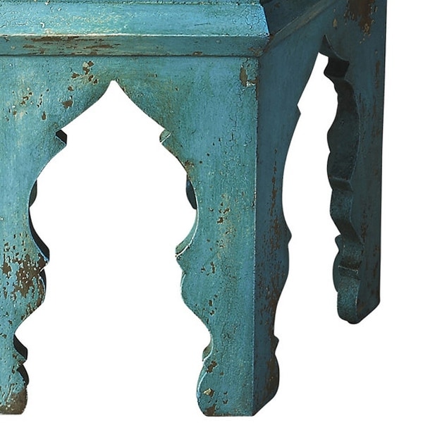 Handmade Tangiers Solid Blue Wood Bunching Table (India)