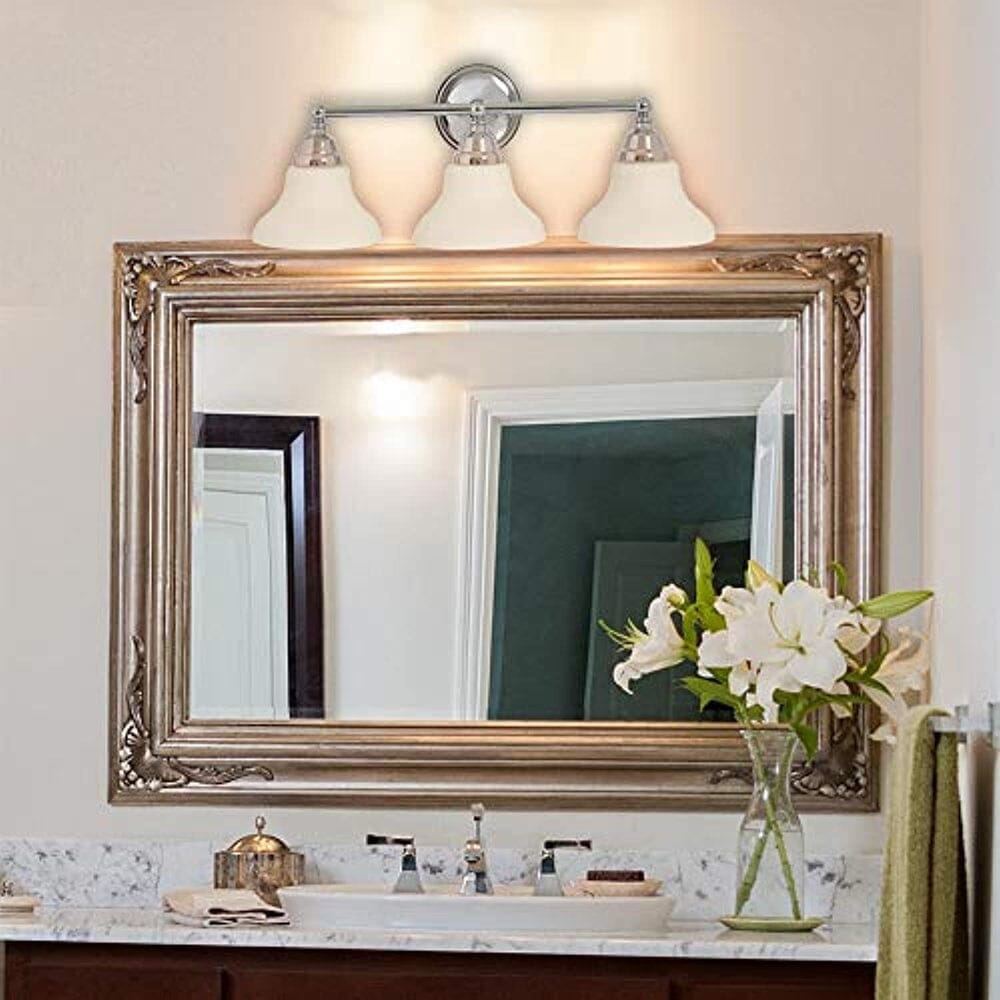 Triple Fanned Glass Shade Light Classic Polished Silver Vanity Fixture LED