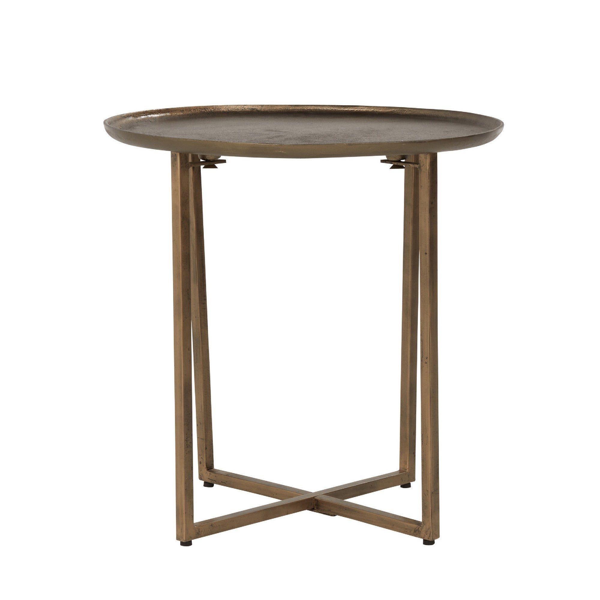 Rexi 24 Inch Aluminum Side End Table， Round Tray Top， Bronze