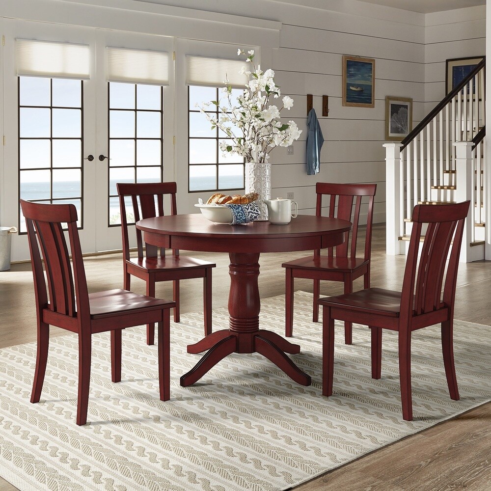 Wilmington II Round Pedestal Base Antique Berry Red 5 Piece Dining Set by iNSPIRE Q Classic