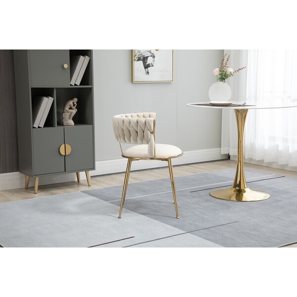 Modern Leisure Dining Chairs Set of 2， Velvet Upholstered Side Chairs with Gold Metal Legs