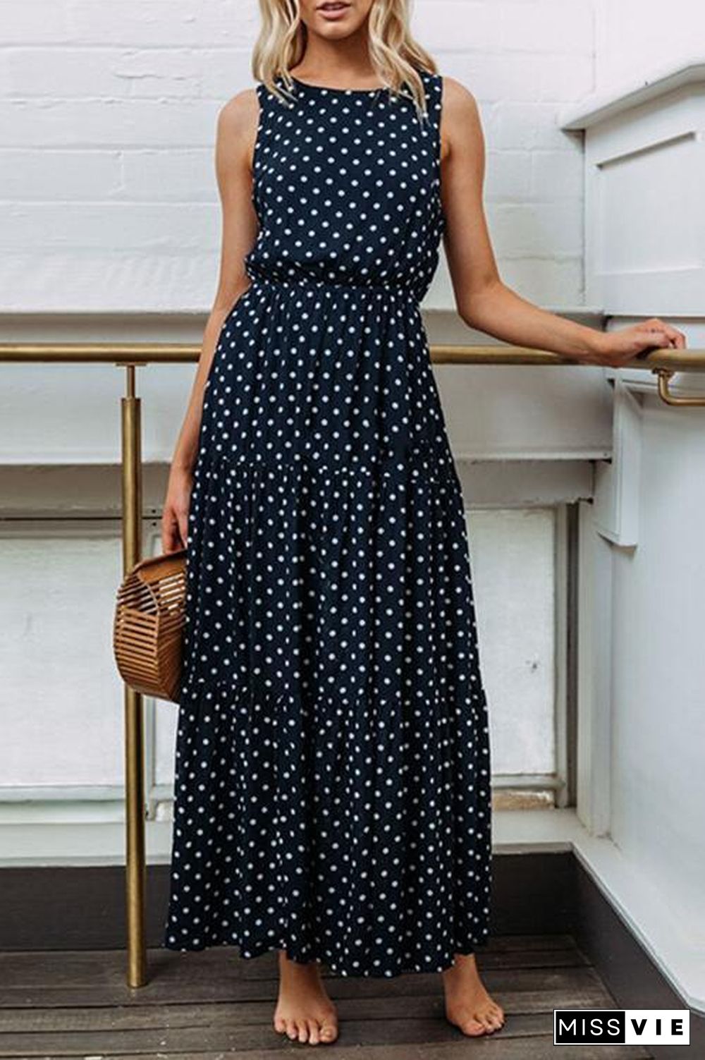 Fashion Dot Navy Blue And Maxi Dress