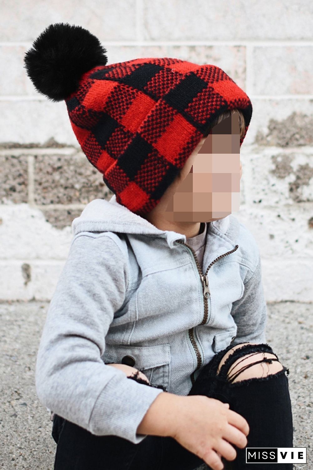 Christmas Black Red Plaid Parent-child Knitted Hat Wholesale