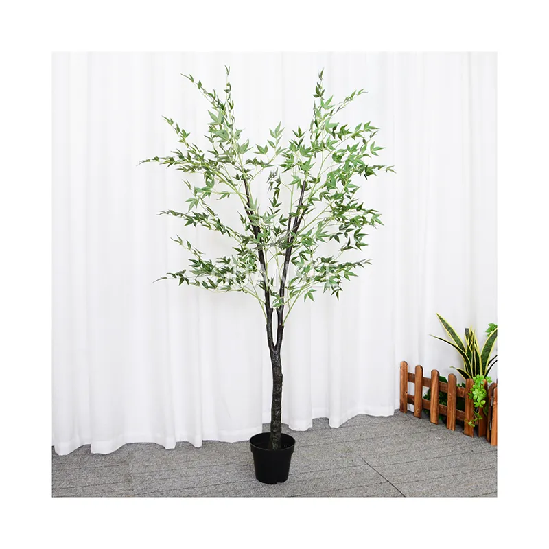 Garden supplies Ornamental plastic leaves 1.6m 2 fork Artificial bonsai potted Plants Artificial Nandina for Decor