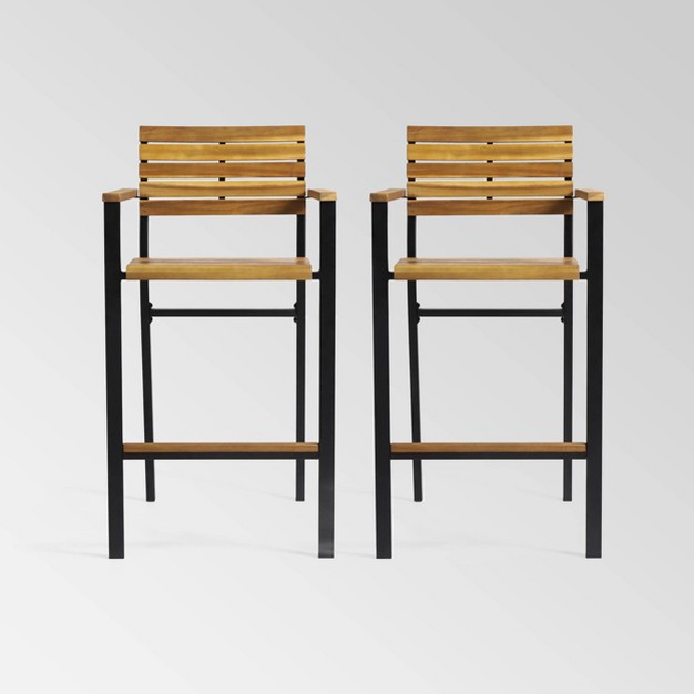 Brampton 2pk Acacia Wood Industrial Bar Stools Teal black Christopher Knight Home