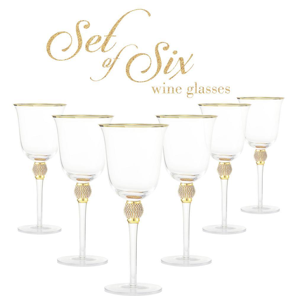 (Set of 6)  Luxurious Rose and White 18 oz. Wine Glass with Dazzling Rhinestone Design and Gold tone Rim BW-CZ0145Gx6