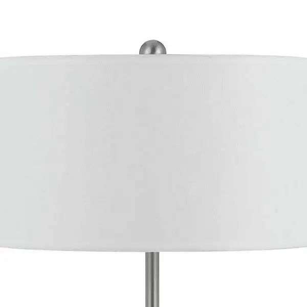 27 Inch Modern Table Lamp with Round Drum Shade， 2 Outlets， White， Chrome - 14L x 14W x 27H， in inches