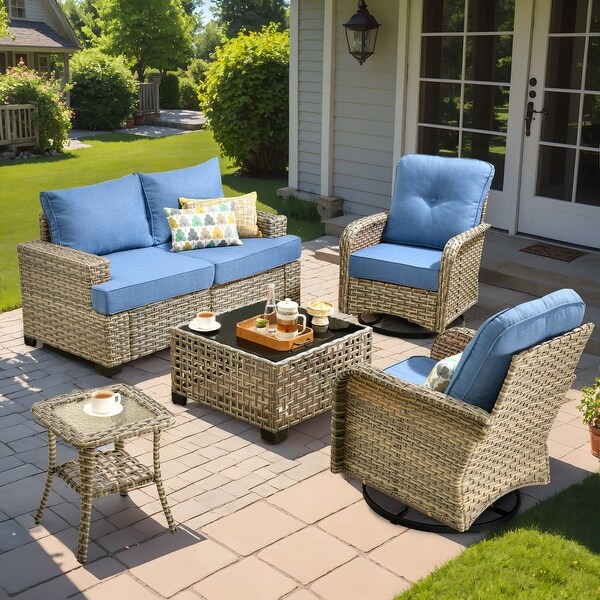 XIZZI 6Piece Patio Furniture Wicker Conversation Set with Swivel Chair