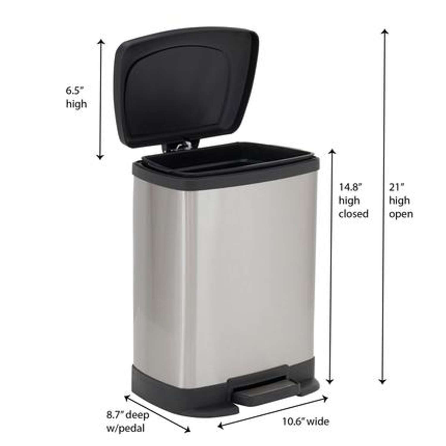 Household Essentials Saxony 2 gal Silver Stainless Steel Step Pedal Wastebasket