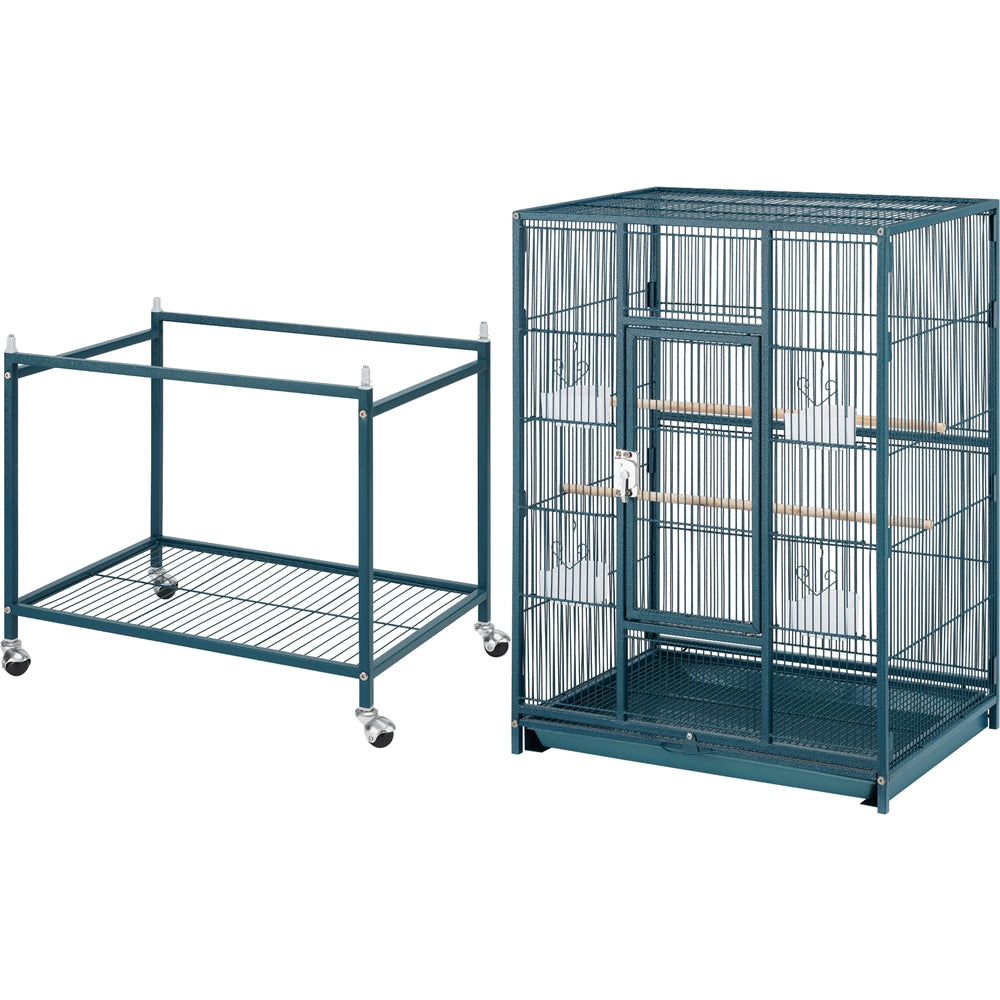 generic 54''H Large Rolling Metal Parrot Cage Bird Cage with Detachable Stand for Conures Parakeets Cockatiels， Navy Blue