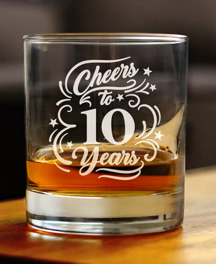 Bevvee Cheers to 10 Years 10th Anniversary Gifts Whiskey Rocks Glass 10 oz