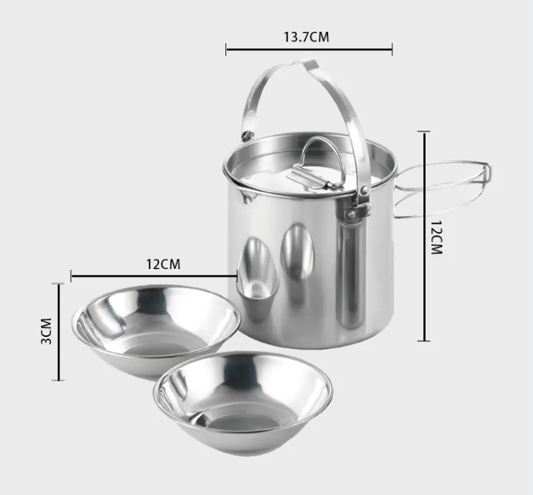 Hot selling convenient camping hiking New Design Cookware Kitchen Cooking Pot Set kettle stainless steel cookware set