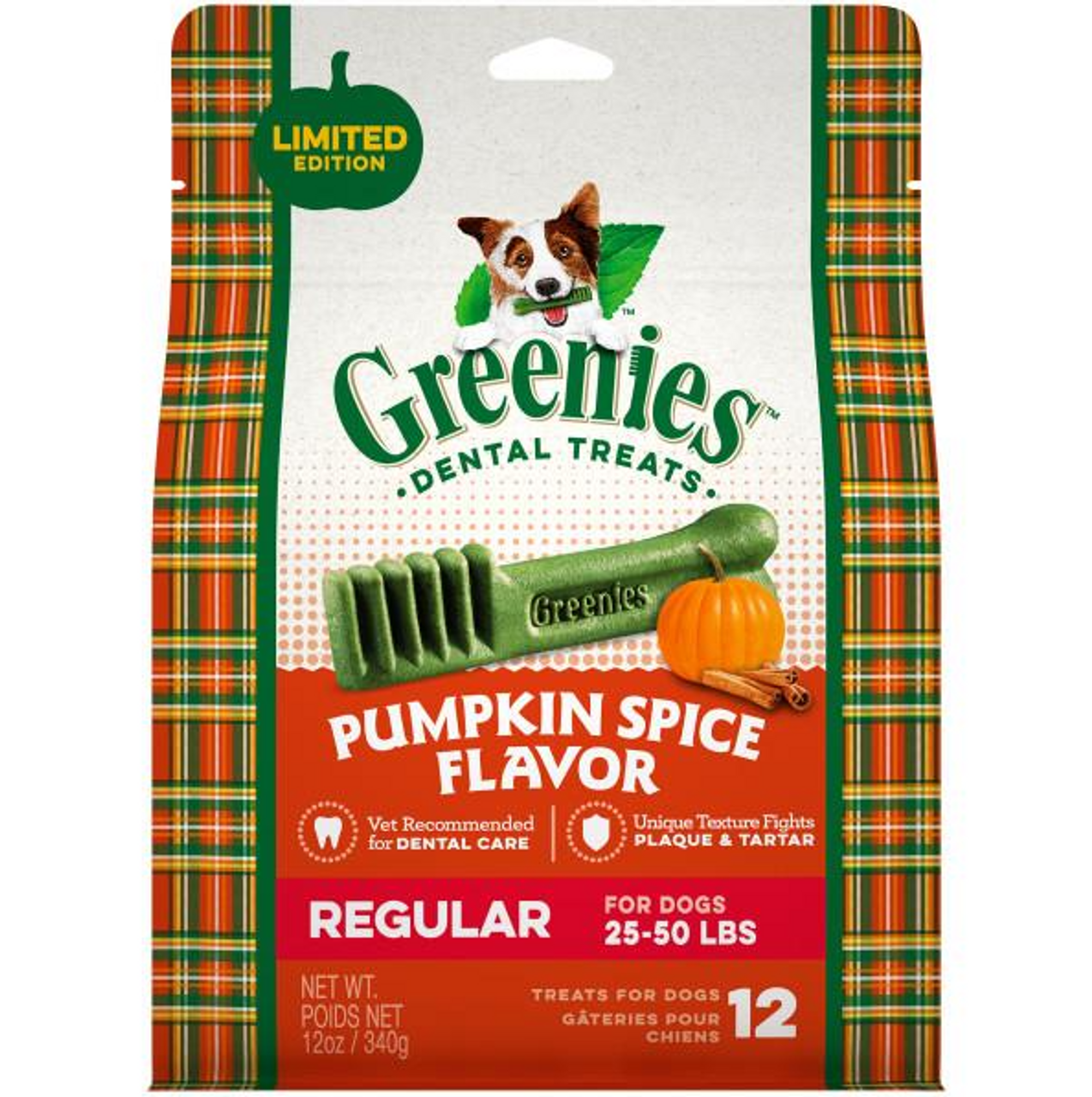 Greenies Pumpkin Spice Regular Size Dental Chews Dog Treats， 12 oz