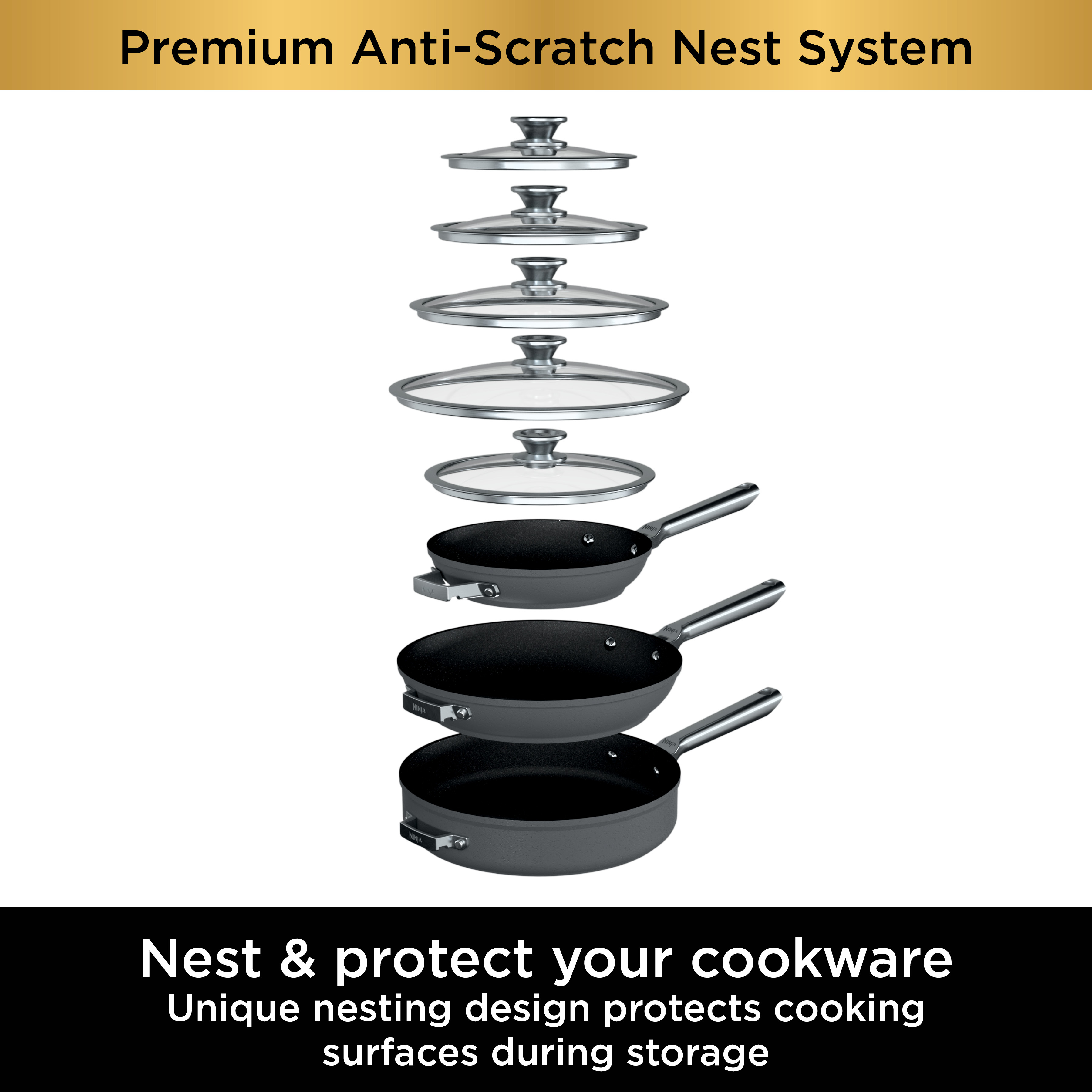 Ninja Foodi NeverStick Premium Anti-Scratch Nest System， 6-Piece Cookware Set