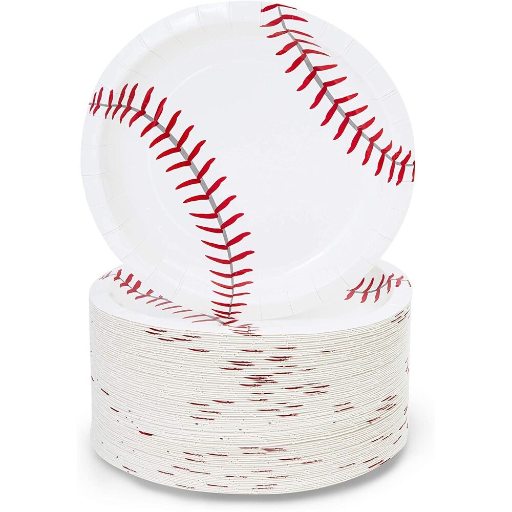 Baseball Plates for Sports Birthday Party (White  7 Inches  80 Pack)