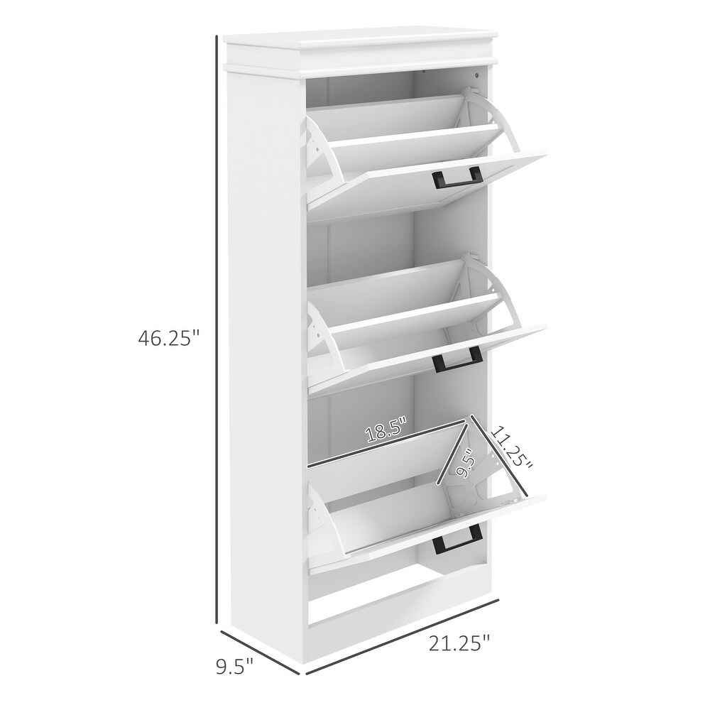 HOMCOM Shoe Cabinet for Entryway  Narrow Shoe Rack Storage Organizer with 3 Flip Drawers and Adjustable Shelves