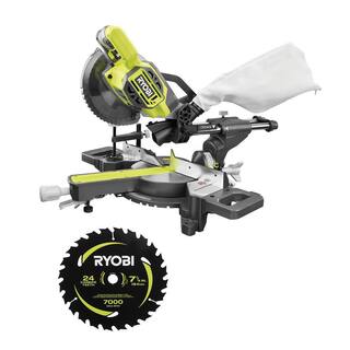 RYOBI ONE+ 18V Cordless 7-14 in. Sliding Compound Miter Saw (Tool Only) with Extra 7-14 in. Blade (1-Piece) PBT01B-A067101