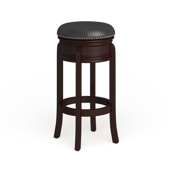 29'' High Backless Wood Barstool with Carved Apron and LeatherSoft Swivel Seat - 17