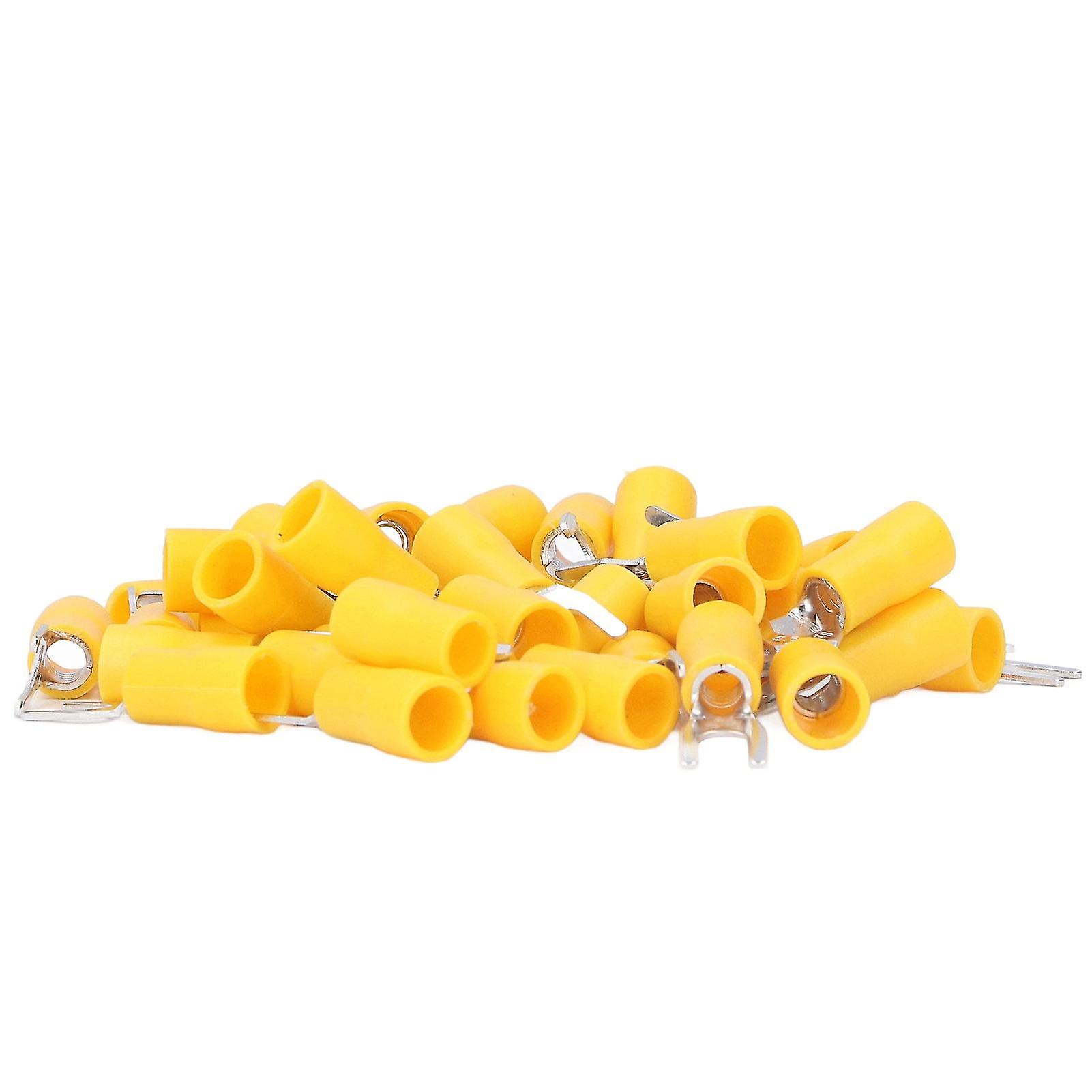 50Pcs Fork Terminals Insulated Spade U Type Wire Connector 12‑10AWG Cable Crimp SV5.5‑4 Yellow