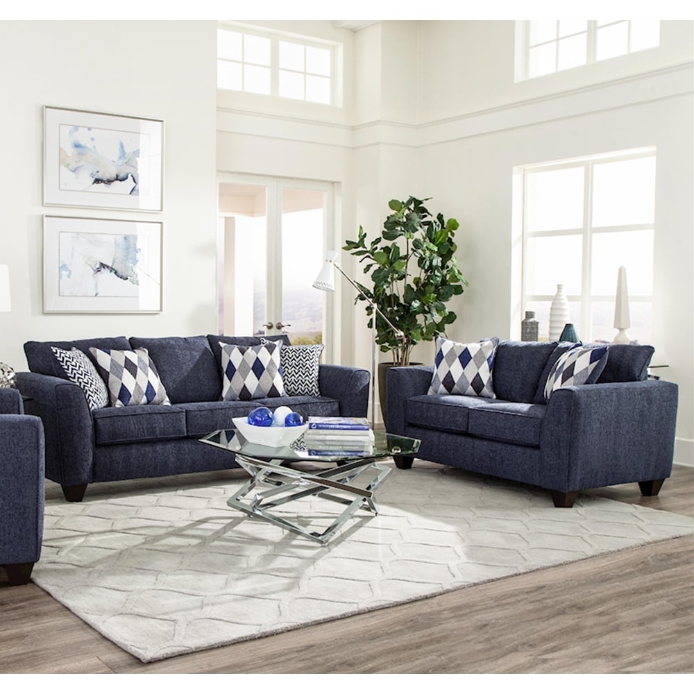 Roundhill Furniture Kanta Contemporary Fabric Pillow Back Sofa and Loveseat Set  Indigo