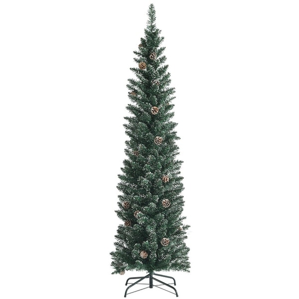 Snowy Artificial Pencil Christmas Tree with Pine Cones6 ft