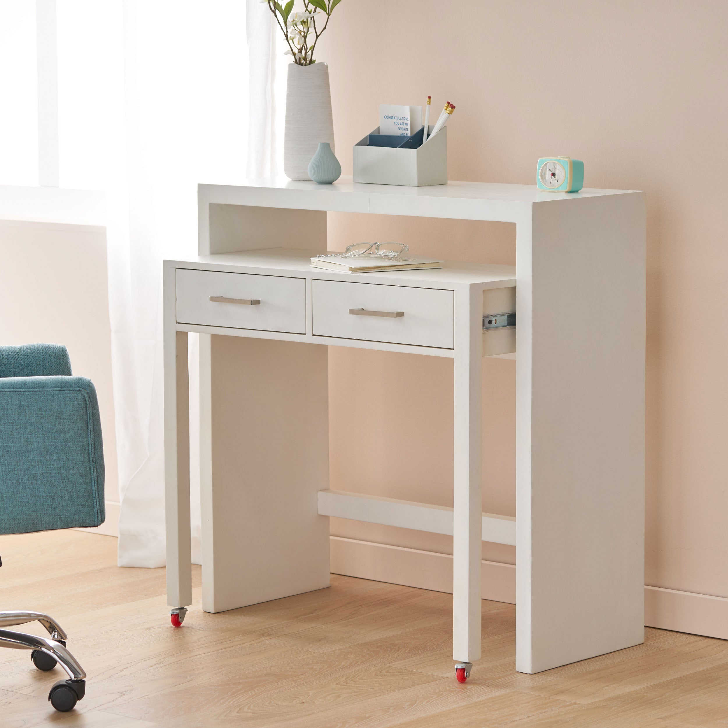 Axelle Contemporary Mango Wood Secretary Desk with Storage, White