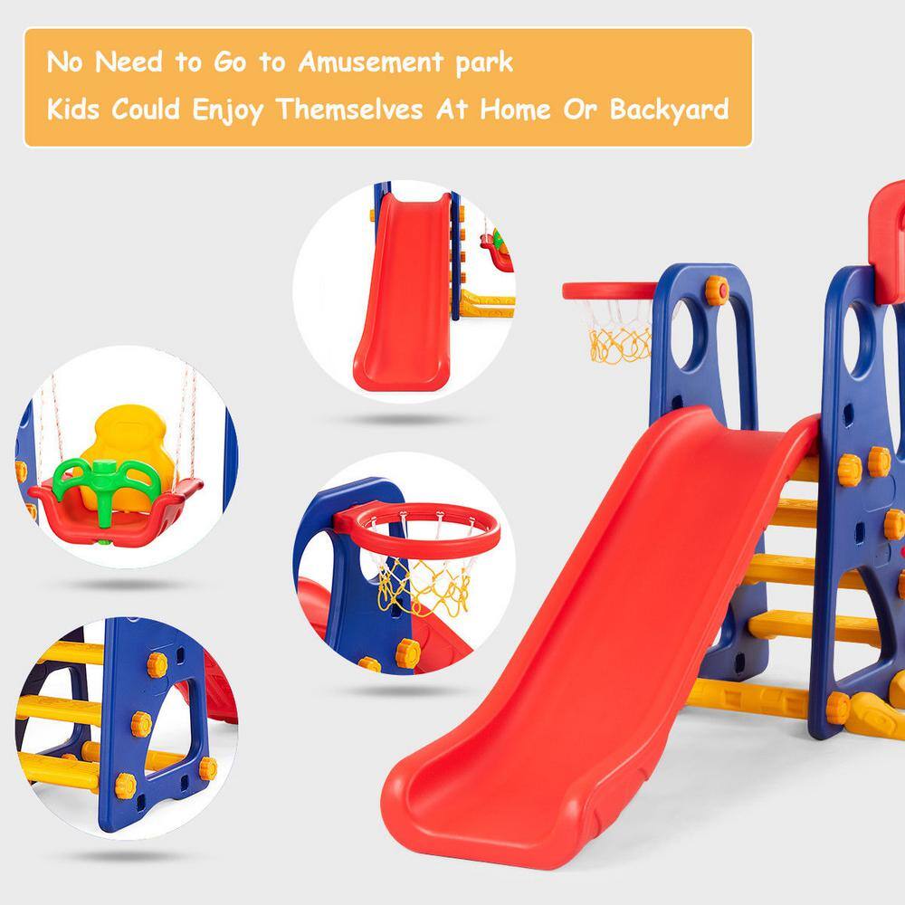 Costway 3 in 1 Junior Children Climber Slide Swing Seat Basketball Hoop Playset TY325114+