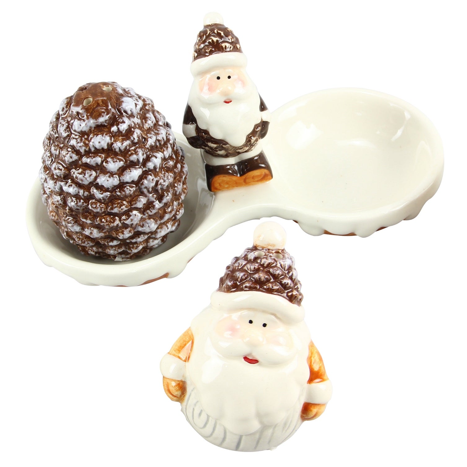 Winter Woodlands Santa with Pine Cone Salt and Pepper Shaker Set Ceramic - Multi