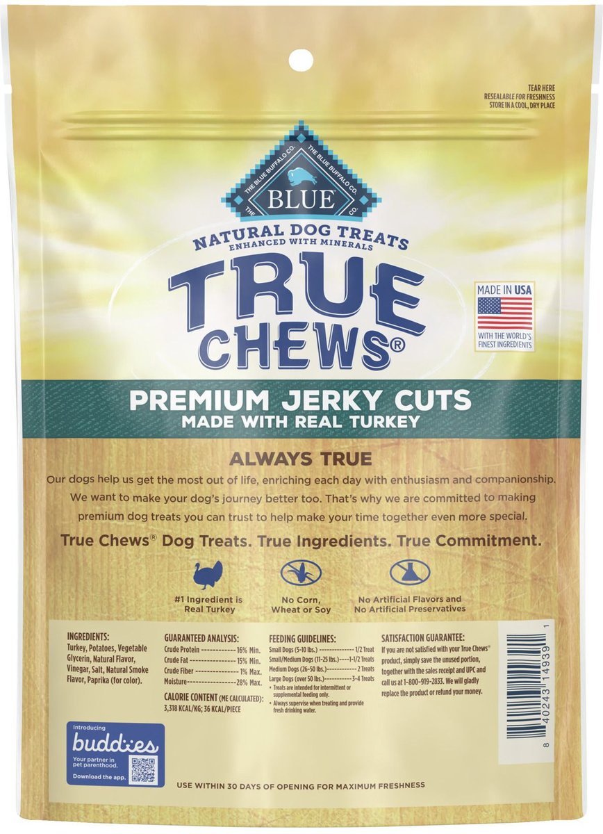 Blue Buffalo True Chews Premium Jerky Cuts Natural Turkey Dog Treats