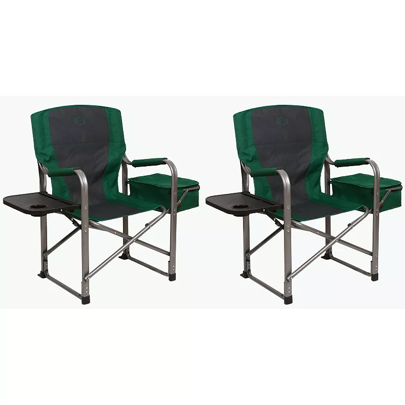 Kamp-Rite Director Portable Lounge Chair w/ Cooler and Side Table， Green (2 Pack)