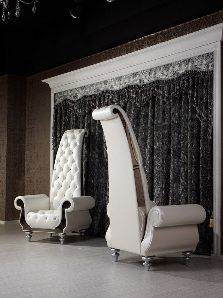 Divani Casa Luxe Neo Classical Pearl White Italian Leather Tall Chair   Traditional   Armchairs And Accent Chairs   by Modern Miami Furniture  Houzz