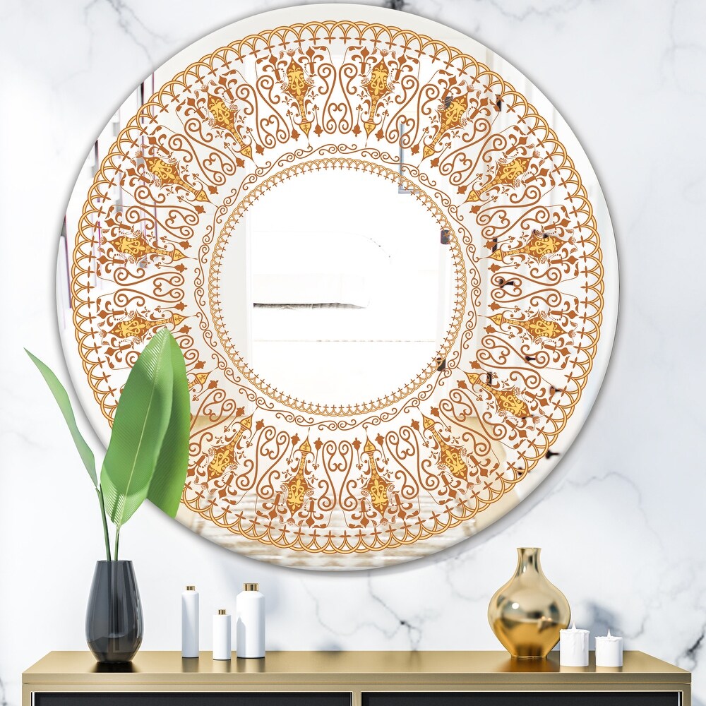 Designart 'Bohemian Brown Pattern' Printed Bohemian and Eclectic Oval or Round Wall Mirror   Bronze