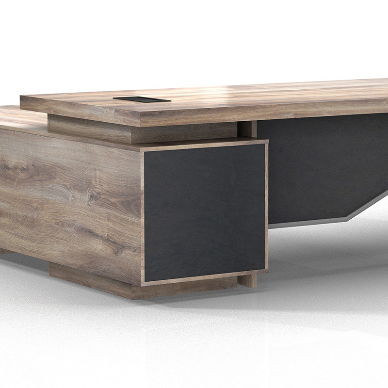 LARKIN Executive Desk with Right Return 2.4M - Warm Oak & Black