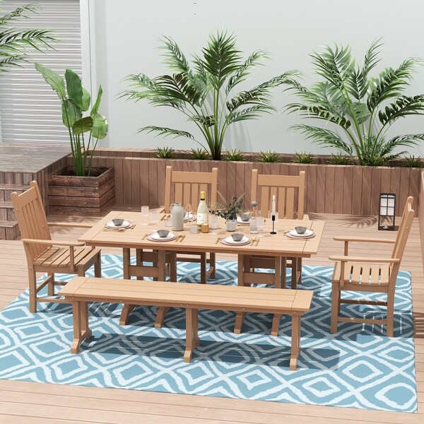 Polytrends Laguna Hdpe All Weather Outdoor Patio Dining Set with Rectangle Table，Arm Chairs and Bench (6Piece Set)